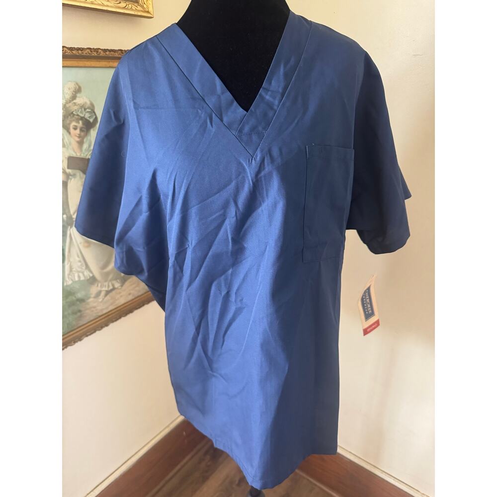 NWT Cherokee Workwear Scrub Top S Navy Unisex V Neck Medical